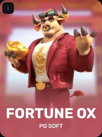 Capa do Fortune Ox, da PG Soft: touro de jaqueta vermelha com lingote dourado, na Receba Bet