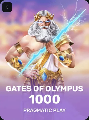 Capa do Gates of Olympus 1000, da Pragmatic Play, com Zeus e o raio azul, no cassino da Receba Bet