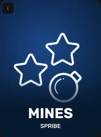 Capa do Mines, da Spribe, com duas estrelas e uma bomba em fundo azul-escuro, na Receba Bet