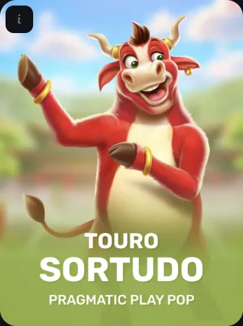 Capa do Touro Sortudo, da Pragmatic Play POP, com o touro vermelho de braços abertos, na Receba Bet